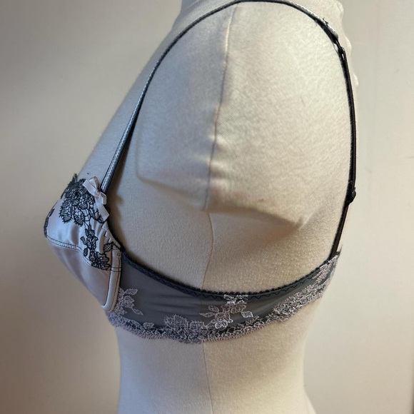 Vintage Allande French Fine Lingerie Floral Embroidered Bra Grey & Pink 34 C - Picture 4 of 8